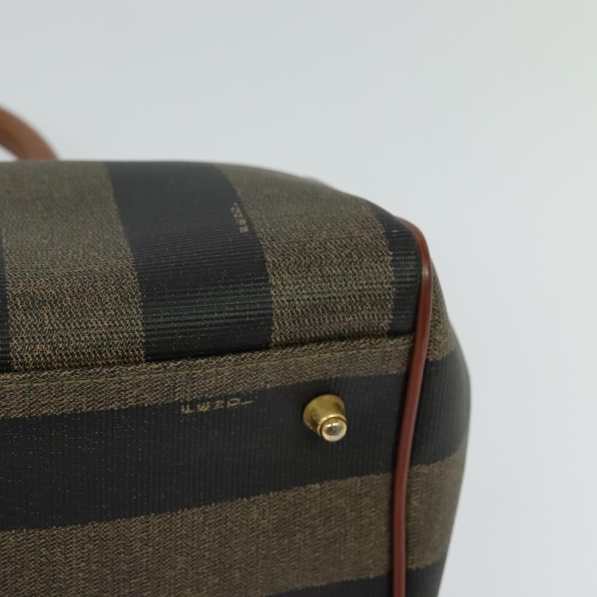FENDI Pecan Canvas Hand Bag Brown Gold Auth 119578