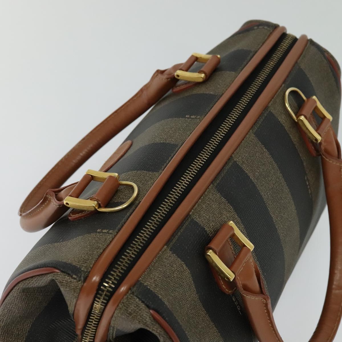 FENDI Pecan Canvas Hand Bag Brown Gold Auth 119578