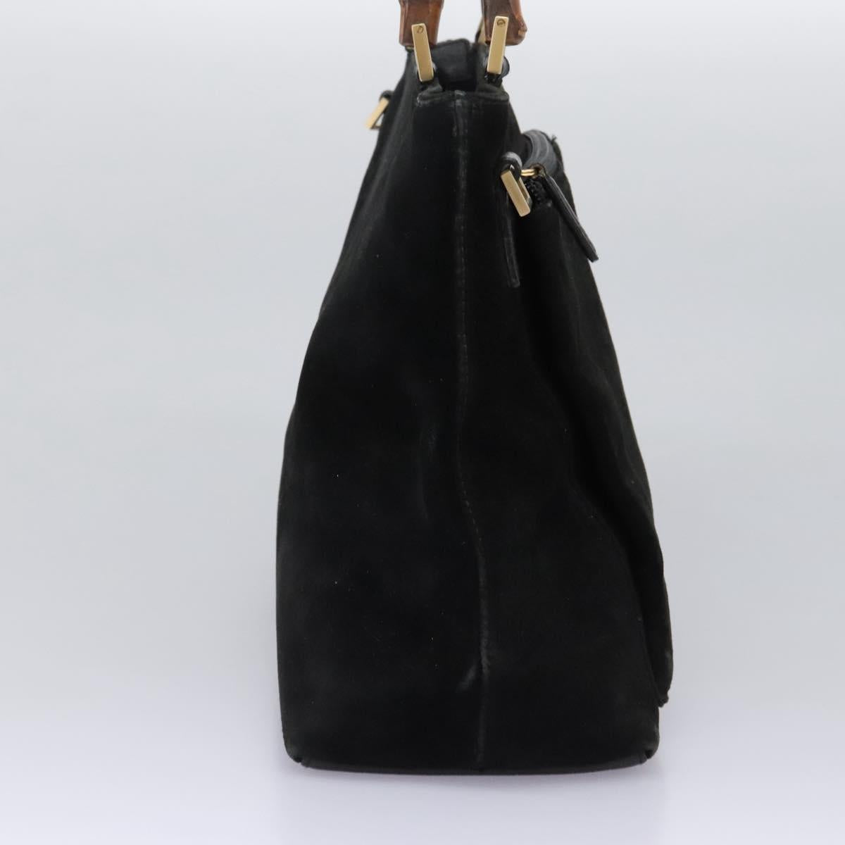GUCCI Bamboo Hand Bag Suede 2way Black Gold 002 2058 0508 0 Auth 119581