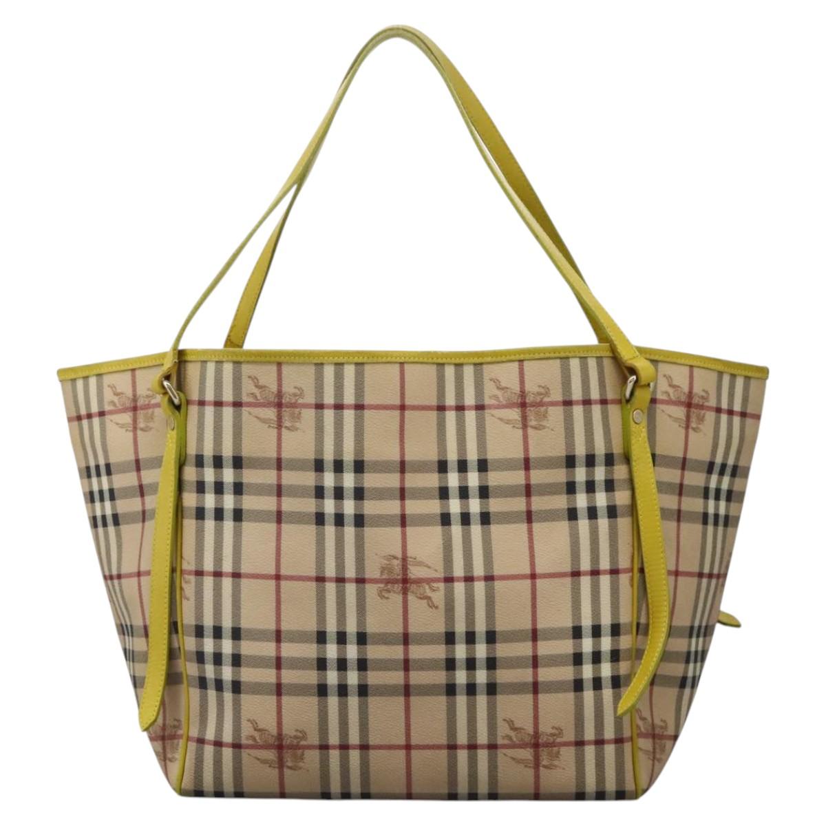 BURBERRY Nova Check Tote Bag PVC Beige Auth 119595