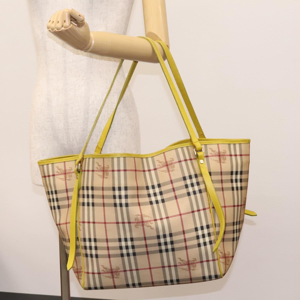 BURBERRY Nova Check Tote Bag PVC Beige Auth 119595