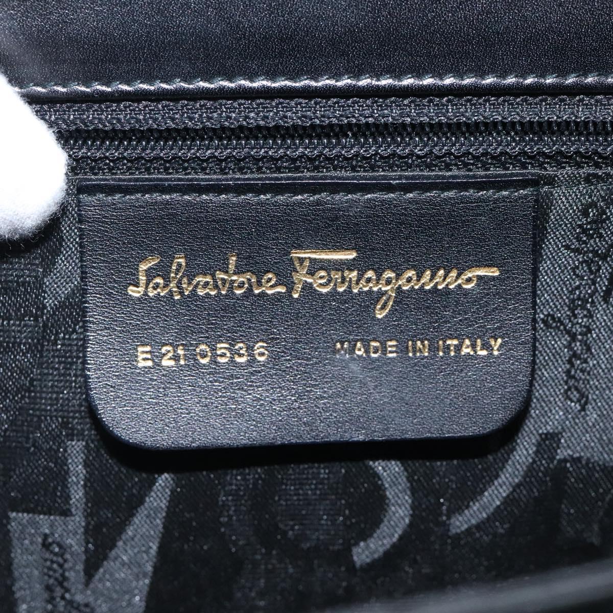 Salvatore Ferragamo Gancini Hand Bag Leather 2way Black Gold Auth 119596