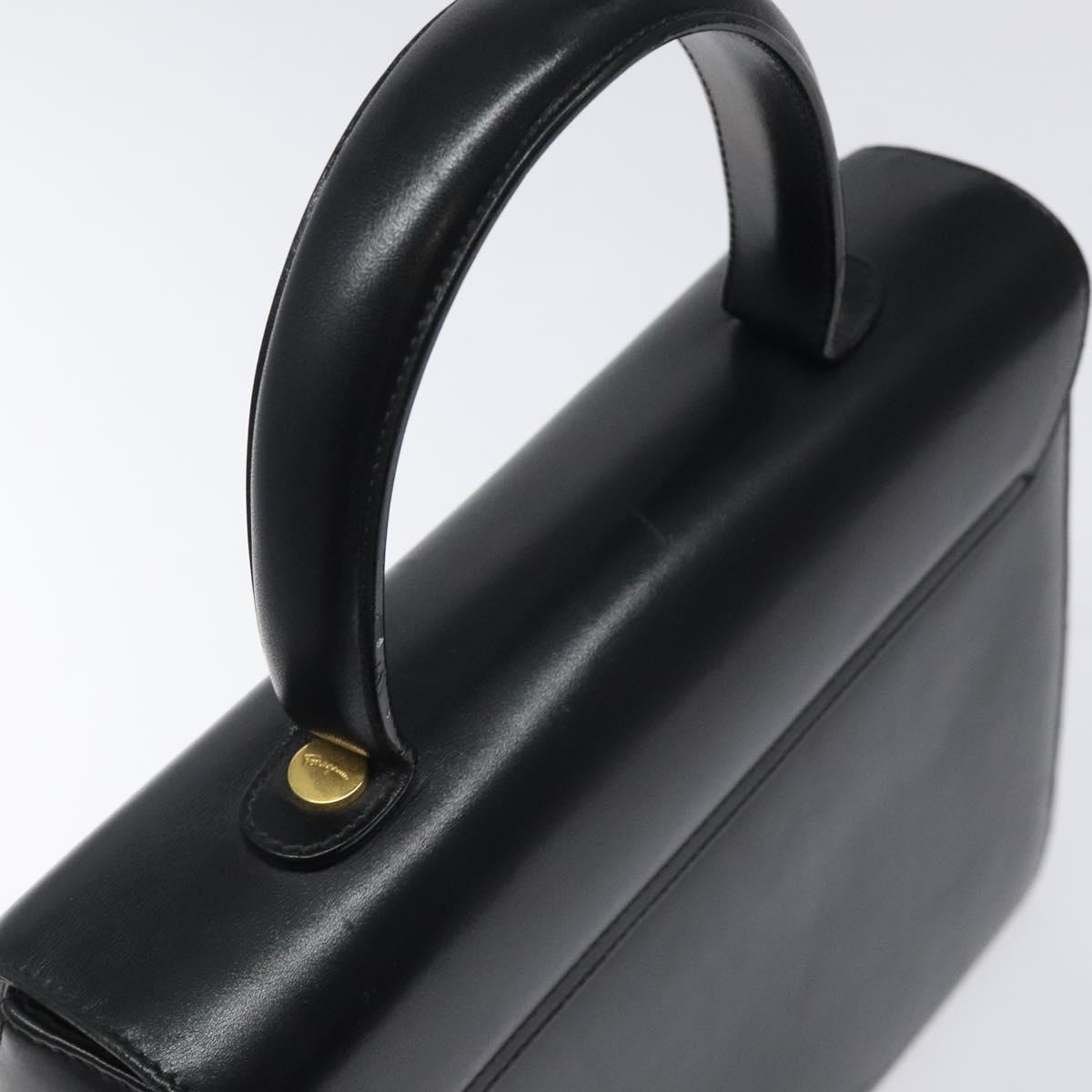 Salvatore Ferragamo Gancini Hand Bag Leather 2way Black Gold Auth 119596