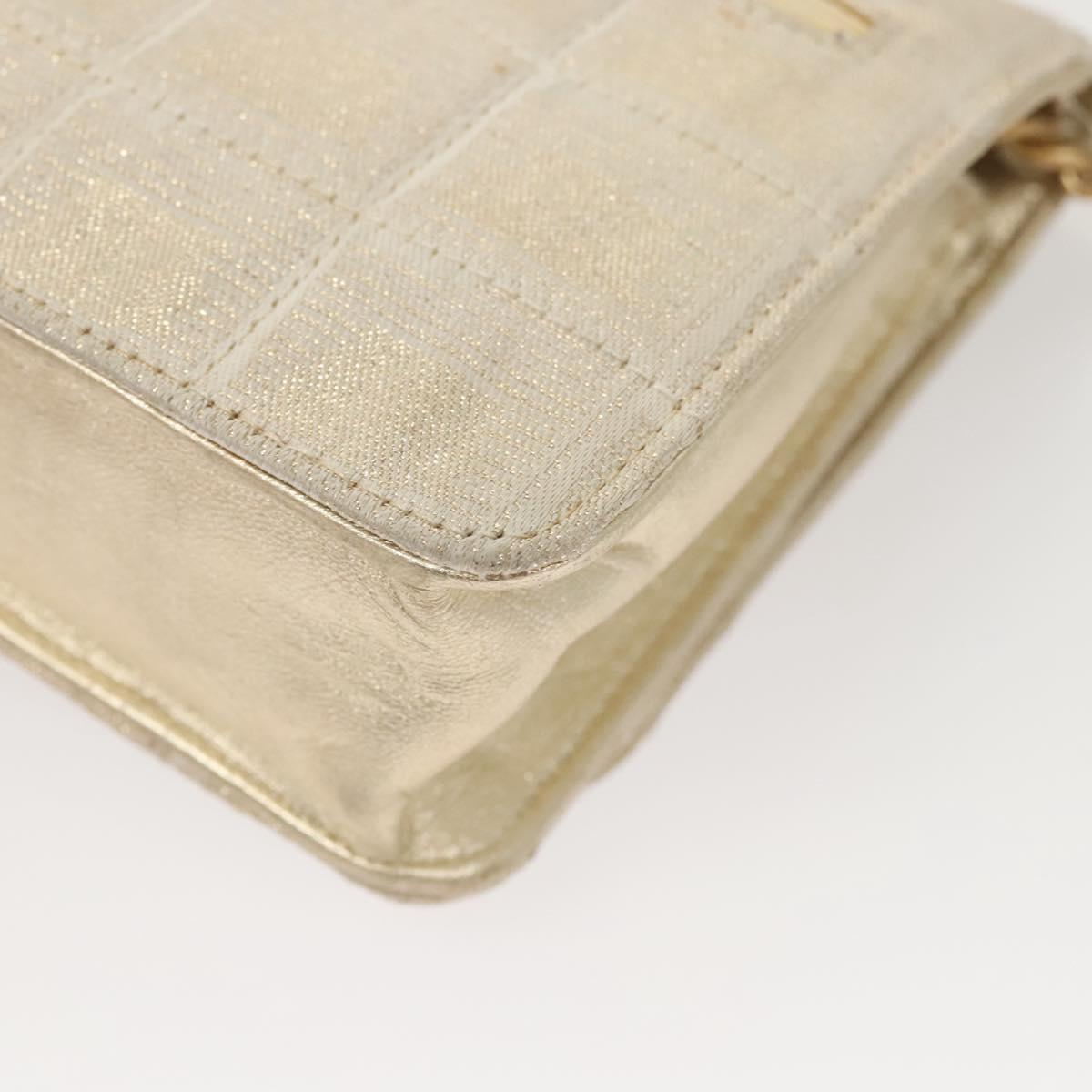 CHANEL New Travel Line Chain Wallet Nylon Gold CC Auth 119624