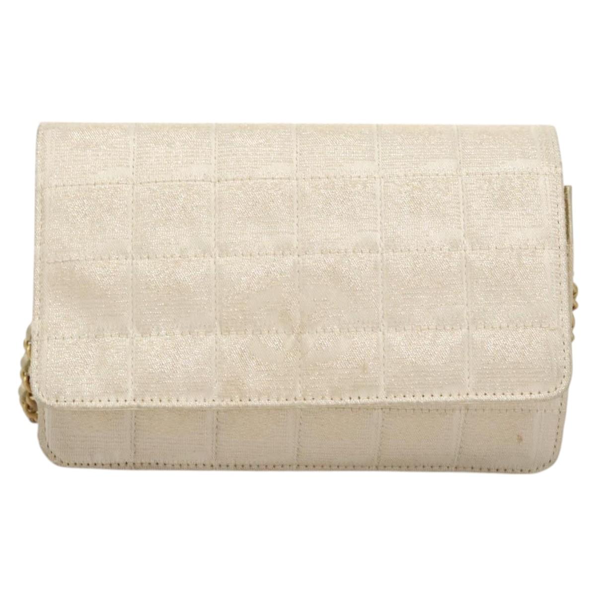 CHANEL New Travel Line Chain Wallet Nylon Gold CC Auth 119624