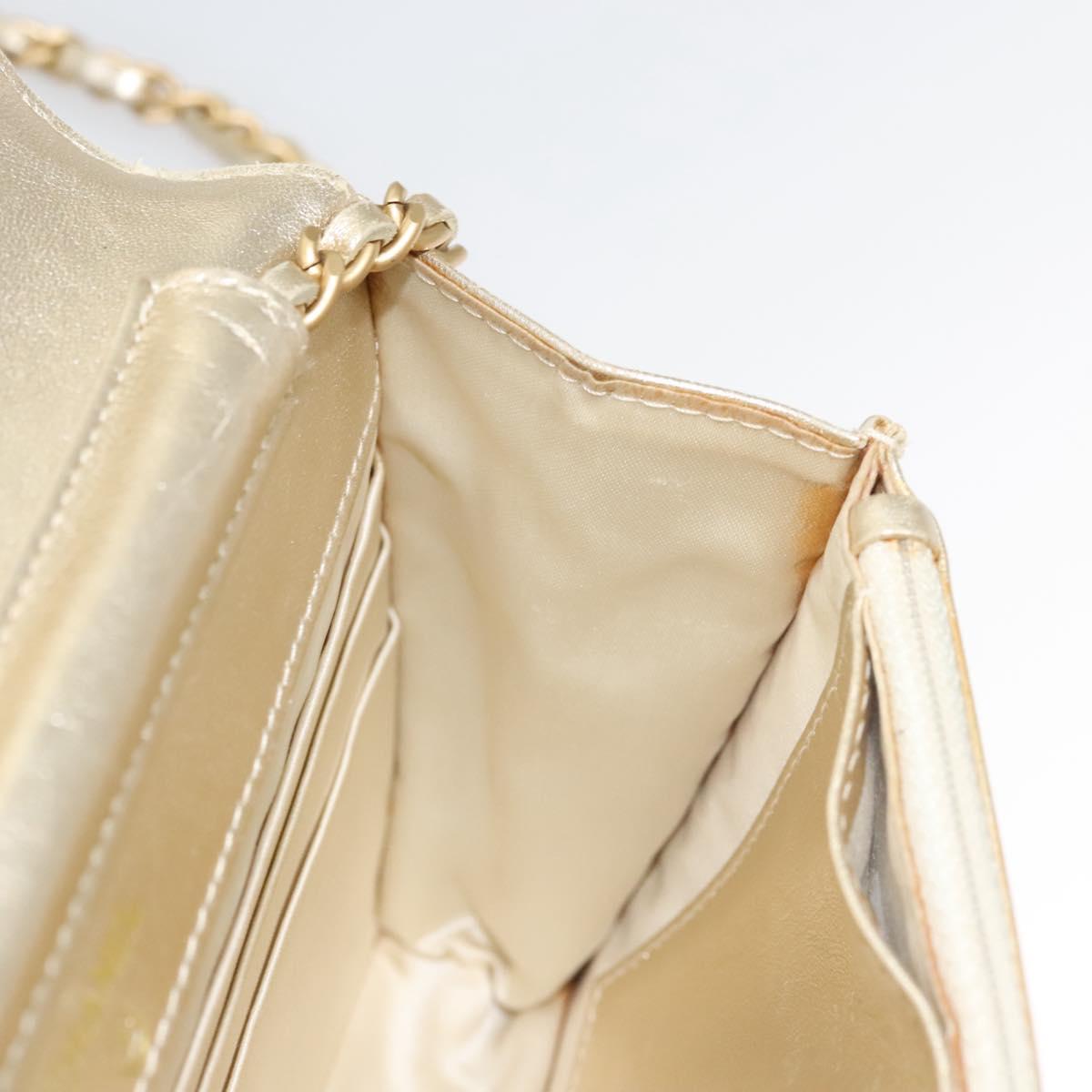 CHANEL New Travel Line Chain Wallet Nylon Gold CC Auth 119624