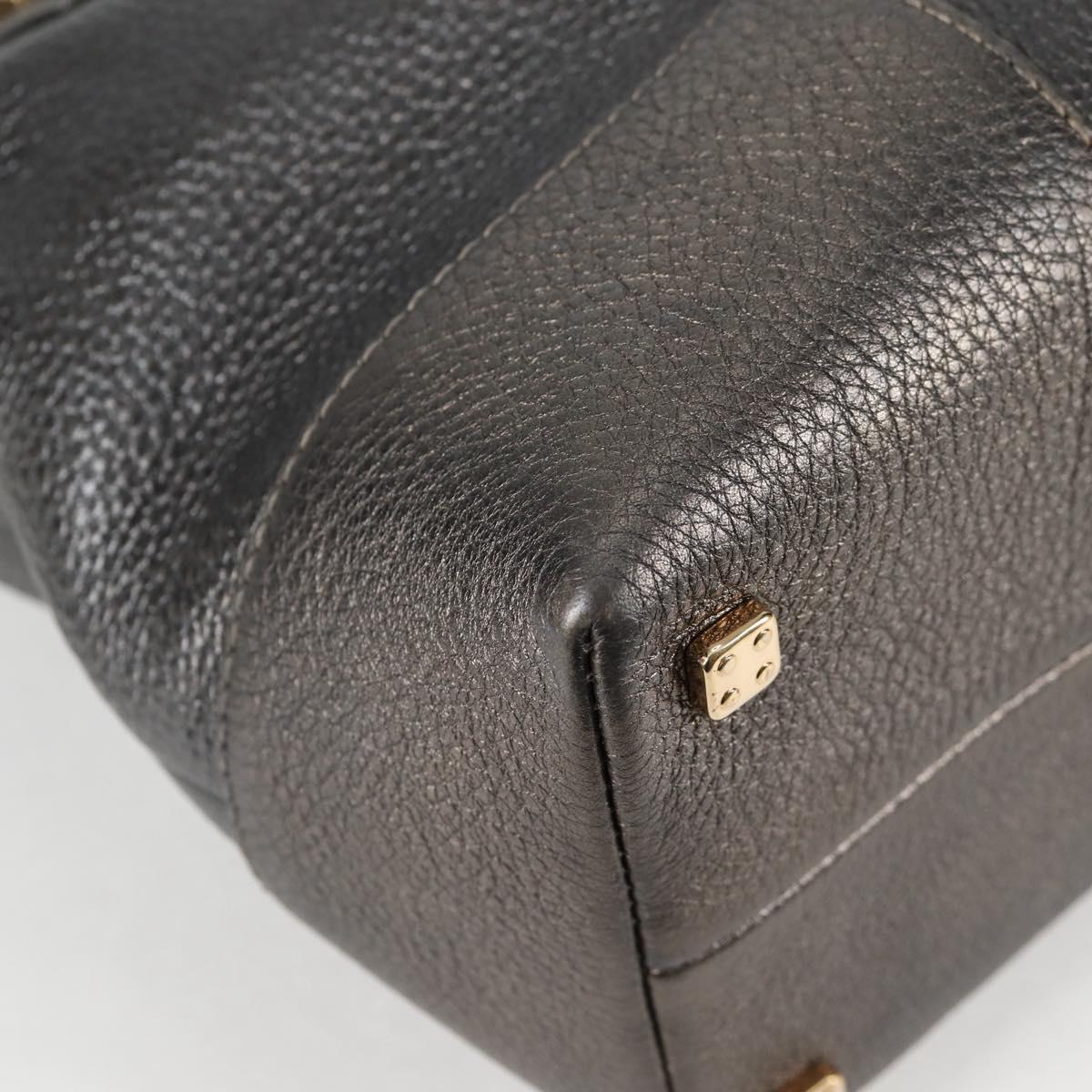 LOEWE Anagram Hand Bag Leather Silver gold Auth 119684AM