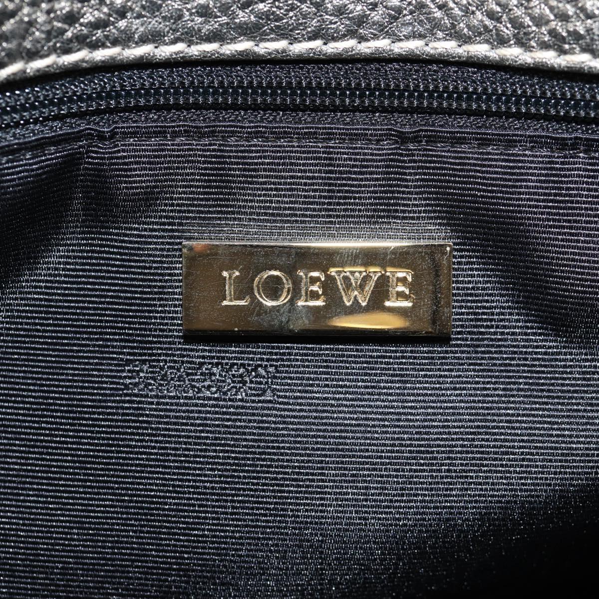 LOEWE Anagram Hand Bag Leather Silver gold Auth 119684AM