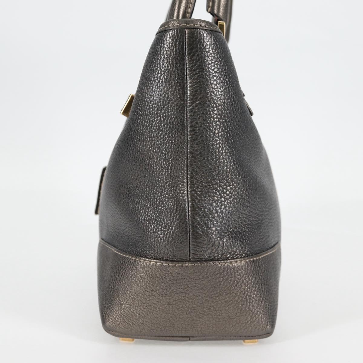 LOEWE Anagram Hand Bag Leather Silver gold Auth 119684AM