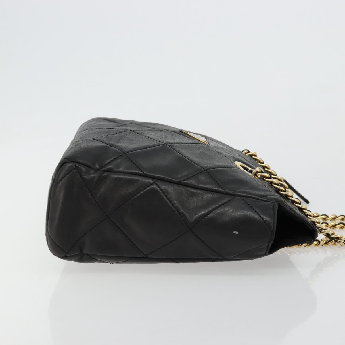 PRADA Quilted Chain Shoulder Bag Lamb Skin Black Gold Auth 119692