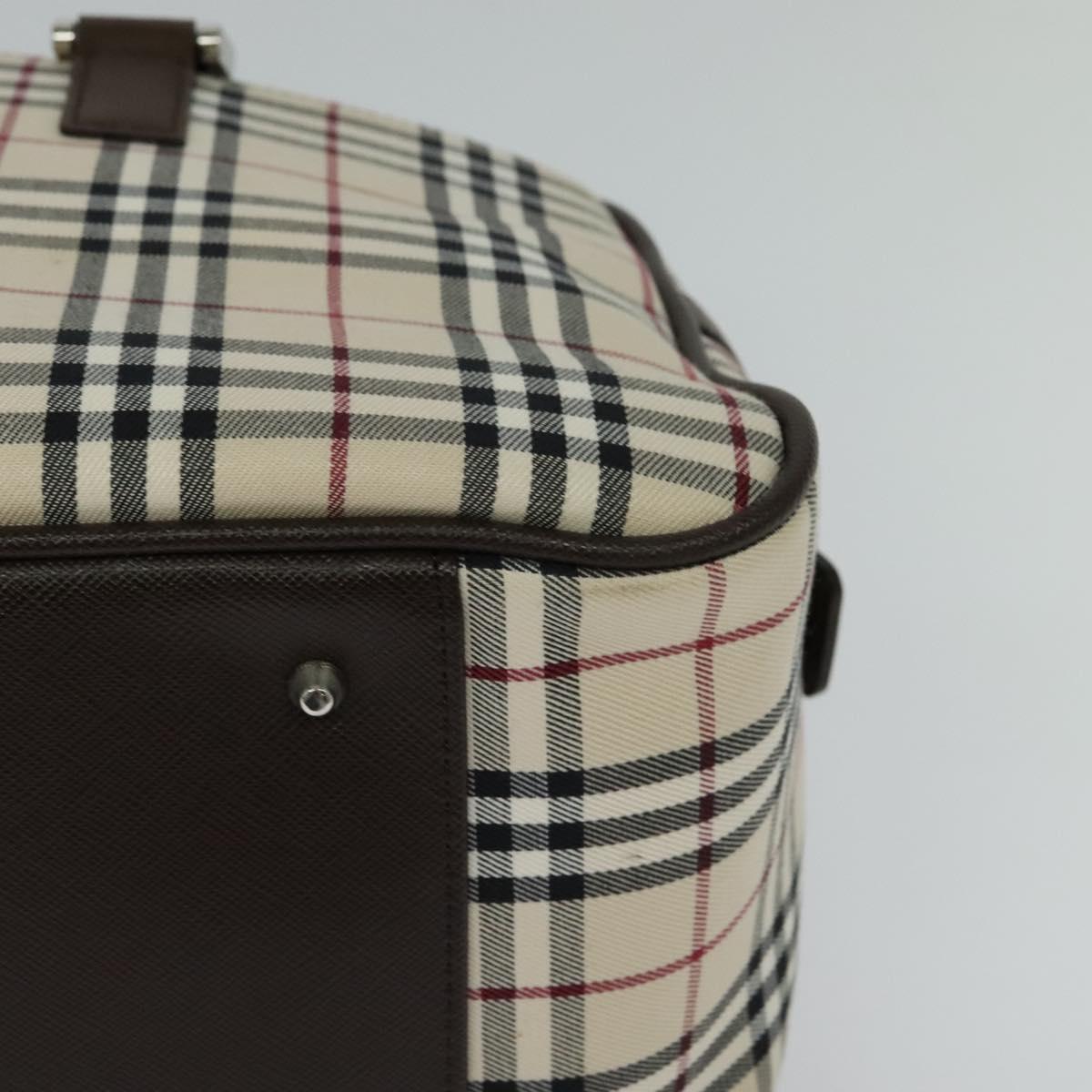 BURBERRY Nova Check Hand Bag Canvas Beige Silver Auth 119702V