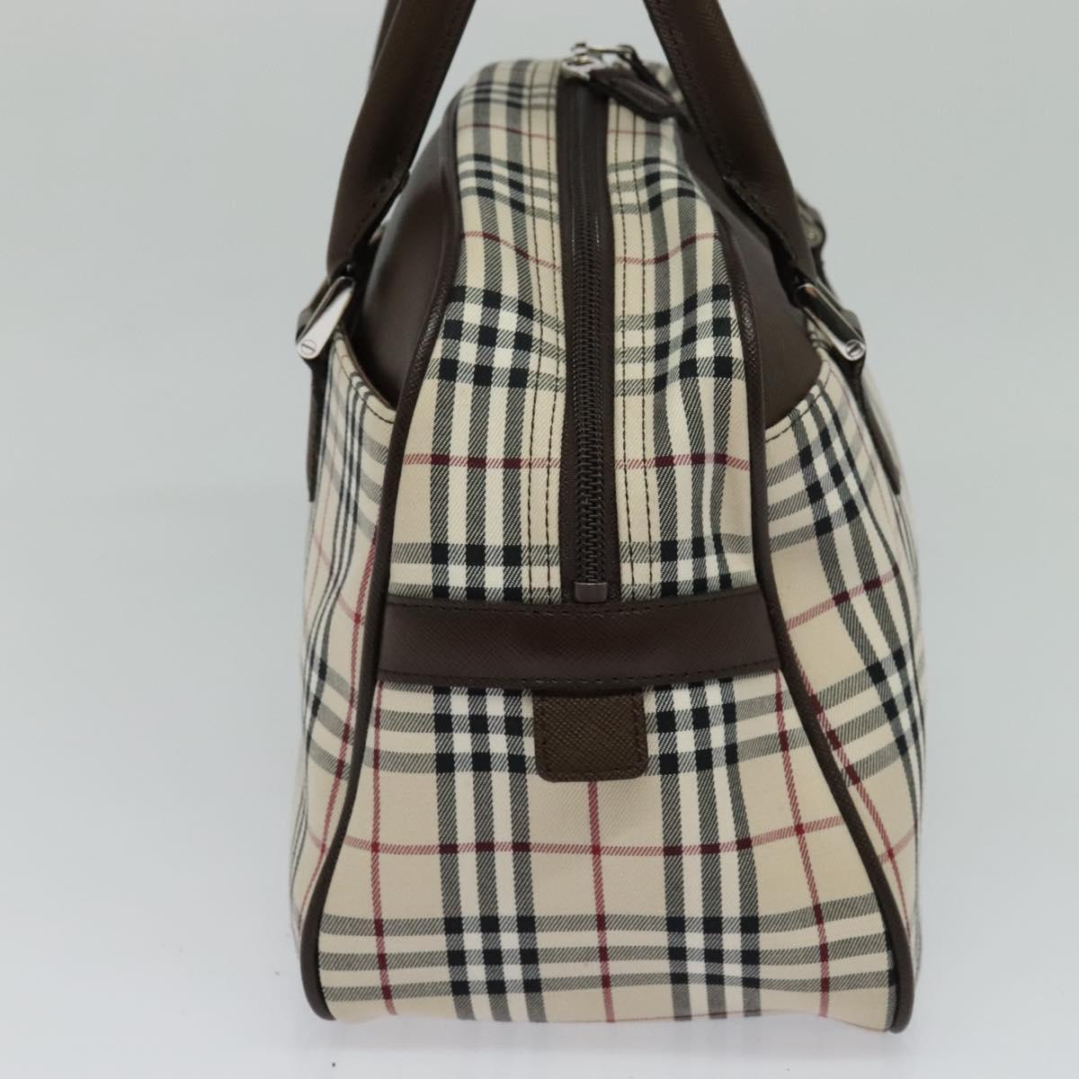 BURBERRY Nova Check Hand Bag Canvas Beige Silver Auth 119702V