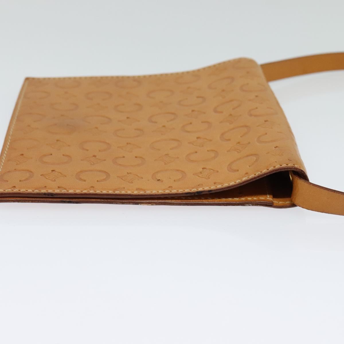 CELINE C Macadam Canvas Shoulder Bag Leather Brown gold Auth 119706A