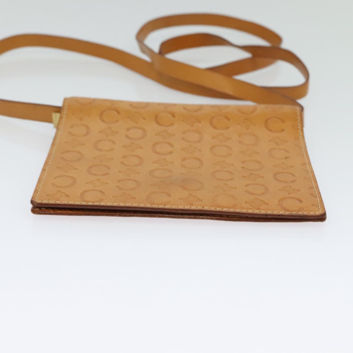 CELINE C Macadam Canvas Shoulder Bag Leather Brown gold Auth 119706A