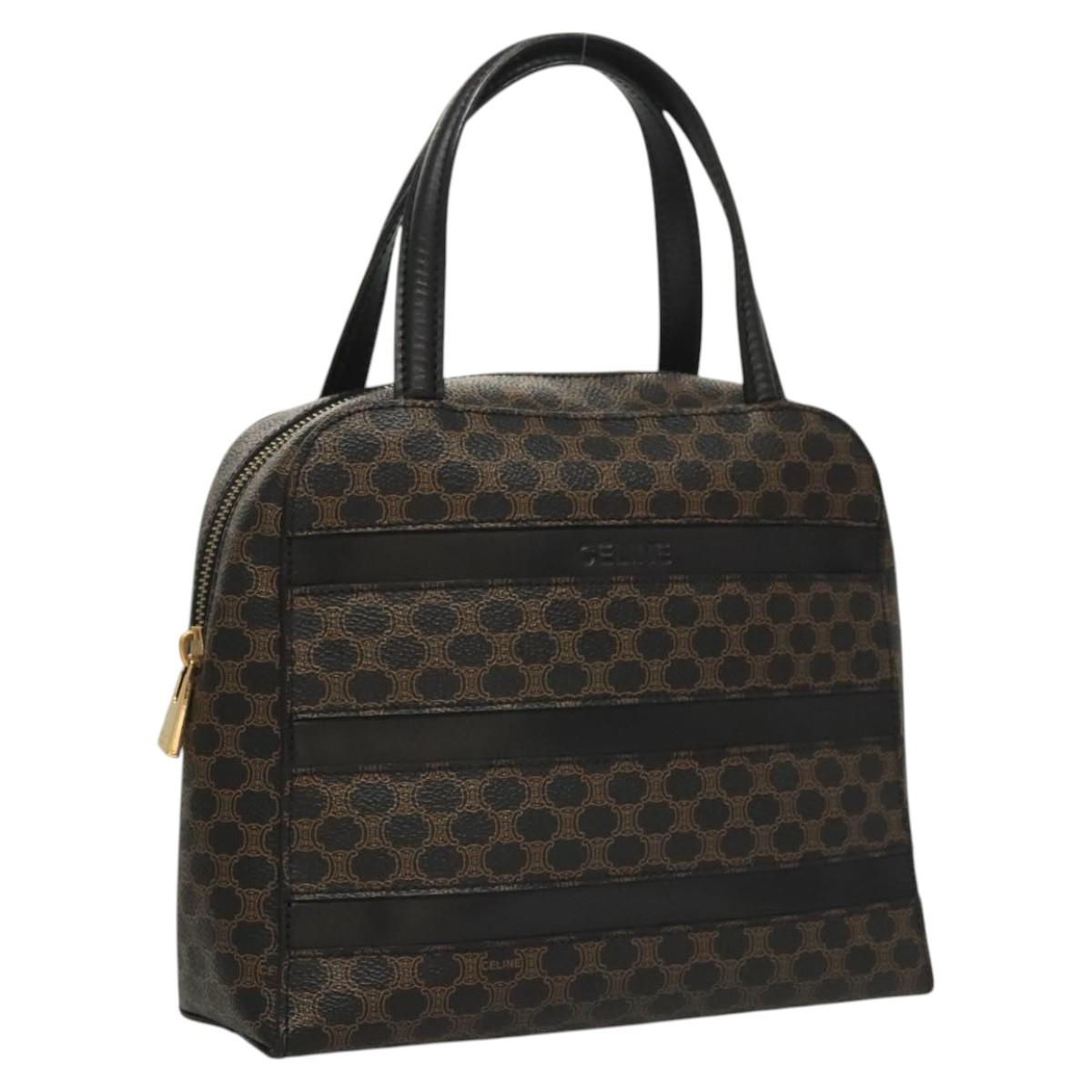 CELINE Macadam Canvas Hand Bag PVC Leather Black Gold Auth 119720