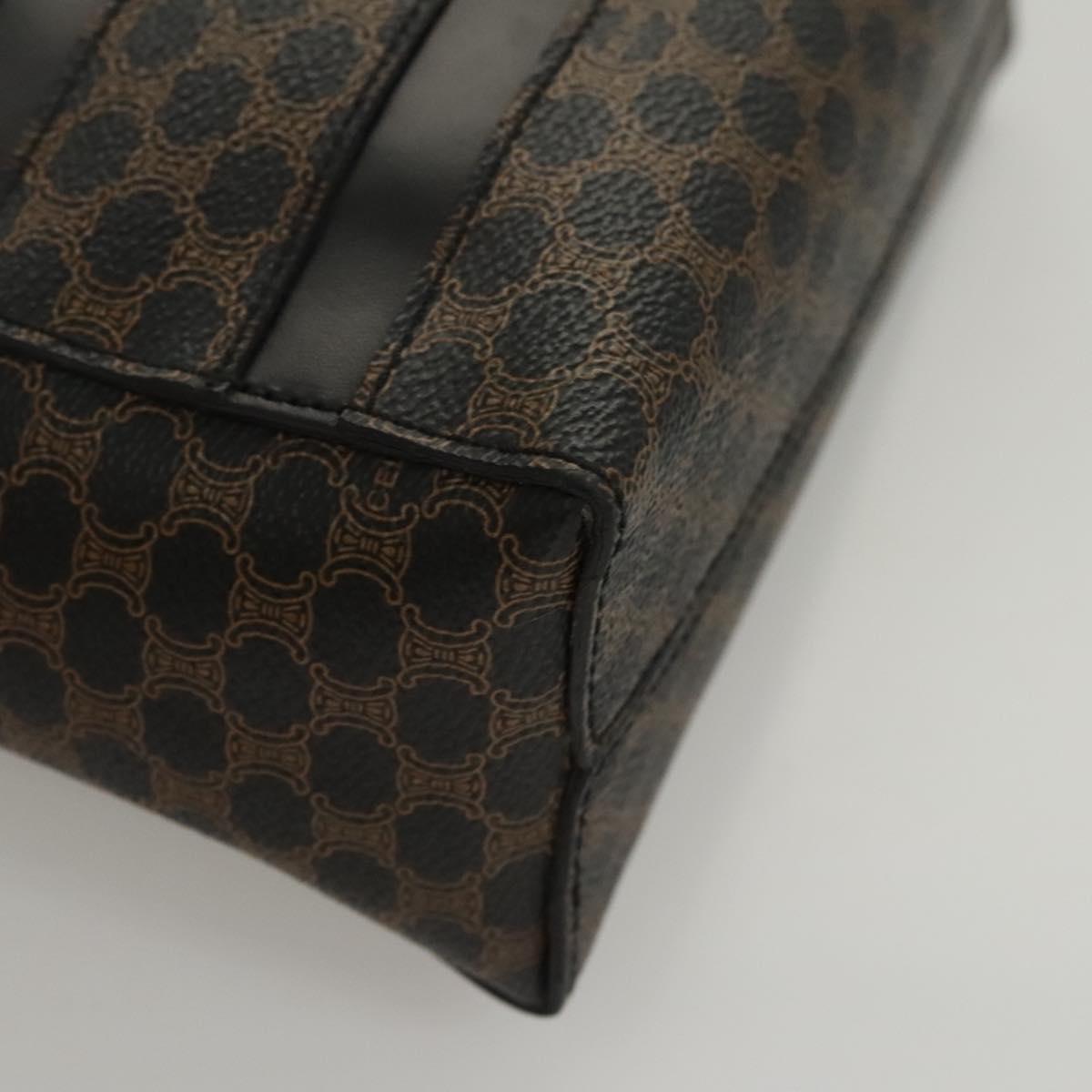 CELINE Macadam Canvas Hand Bag PVC Leather Black Gold Auth 119720