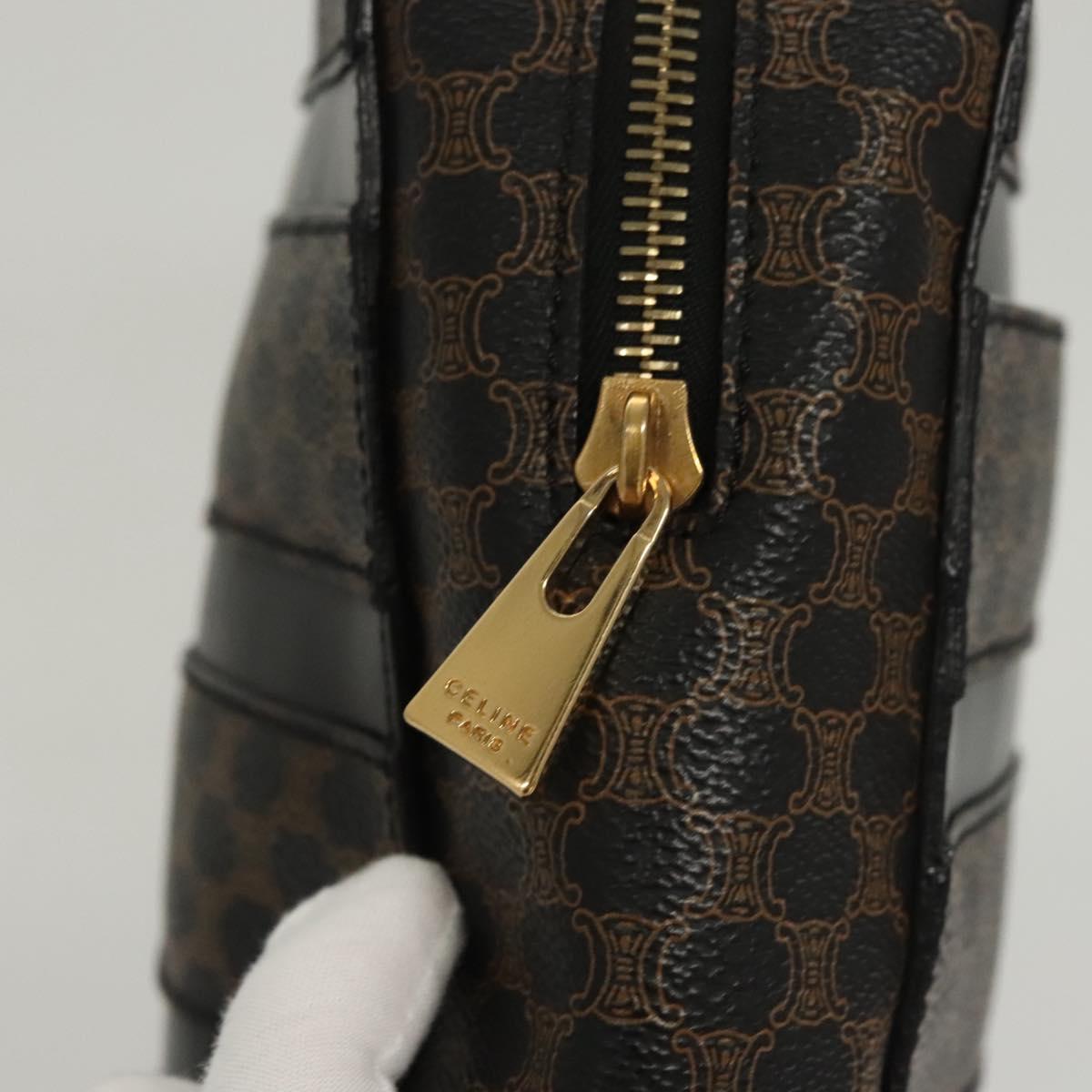 CELINE Macadam Canvas Hand Bag PVC Leather Black Gold Auth 119720