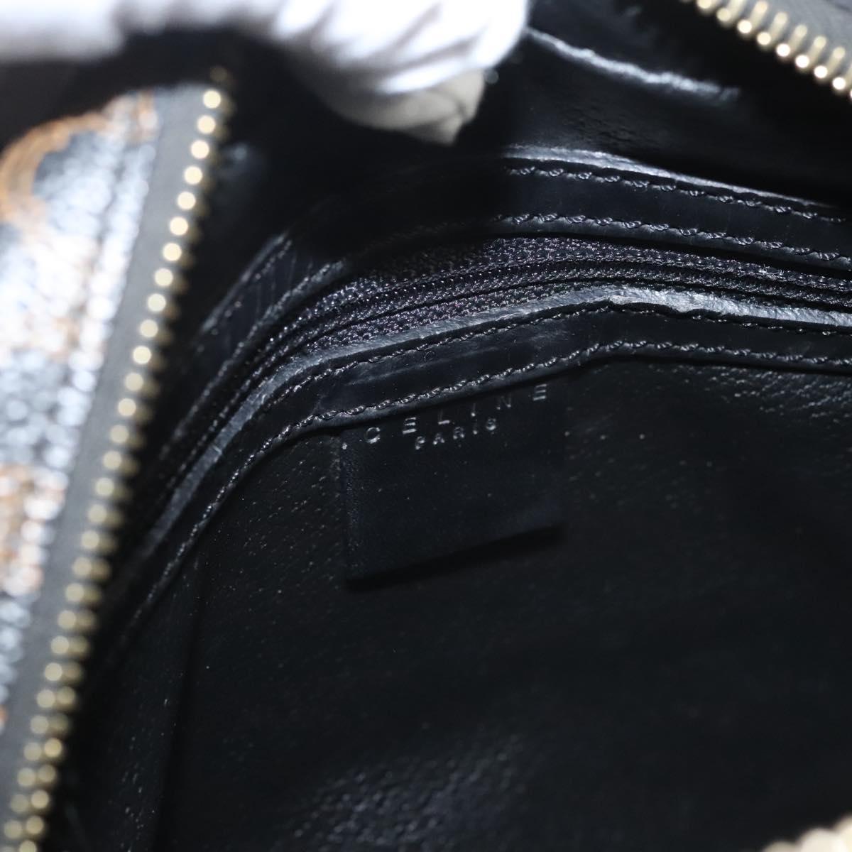 CELINE Macadam Canvas Hand Bag PVC Leather Black Gold Auth 119720
