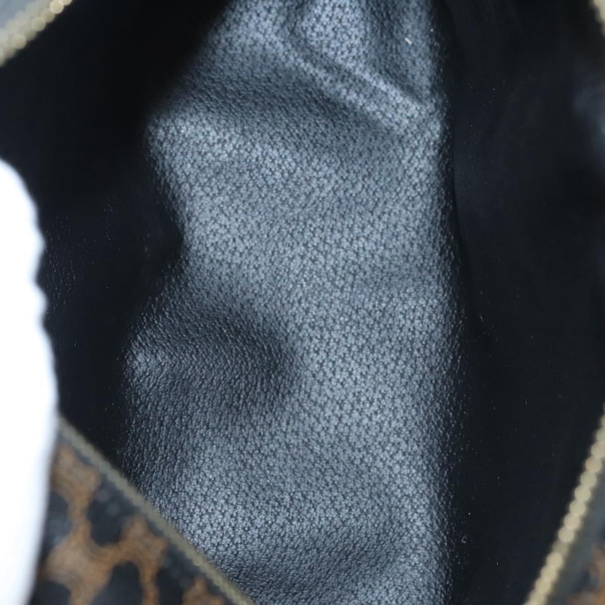 CELINE Macadam Canvas Hand Bag PVC Leather Black Gold Auth 119720