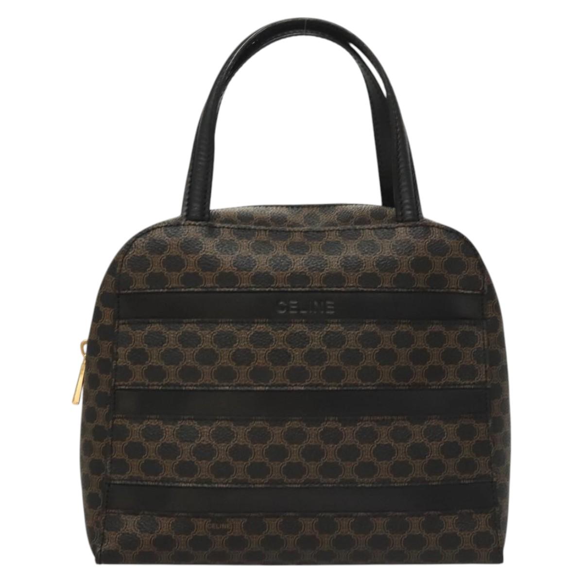 CELINE Macadam Canvas Hand Bag PVC Leather Black Gold Auth 119720