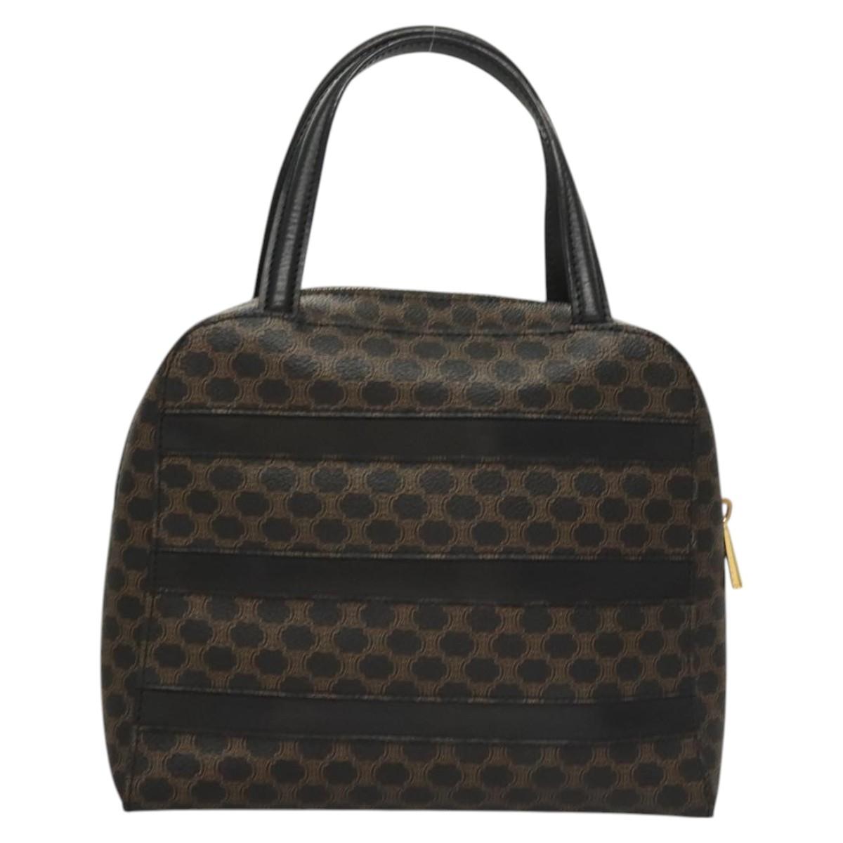 CELINE Macadam Canvas Hand Bag PVC Leather Black Gold Auth 119720