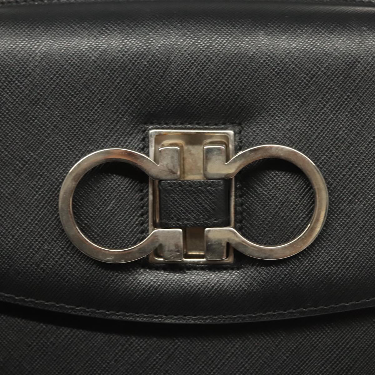 Salvatore Ferragamo Gancini Hand Bag Leather Black Silver Auth 119734