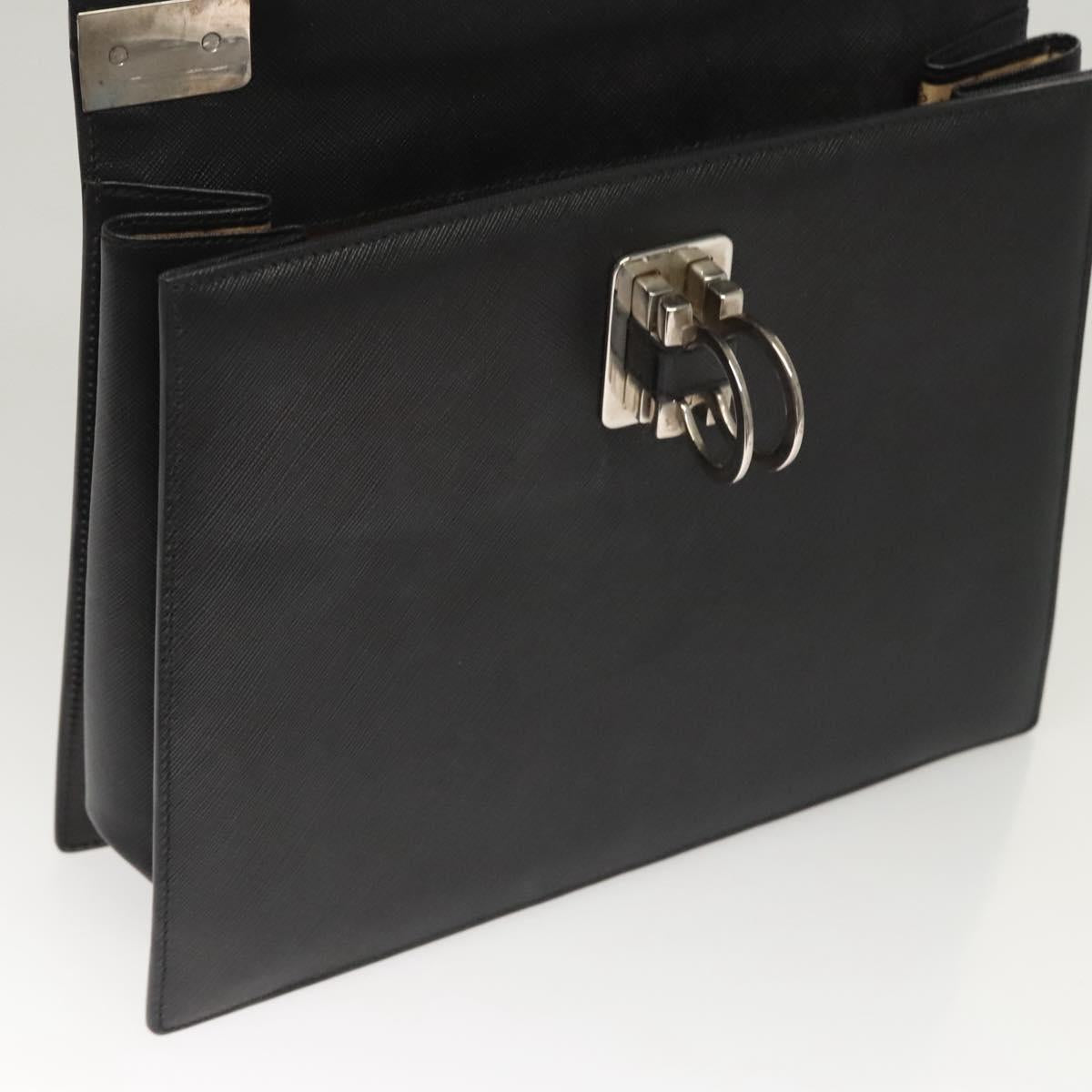 Salvatore Ferragamo Gancini Hand Bag Leather Black Silver Auth 119734