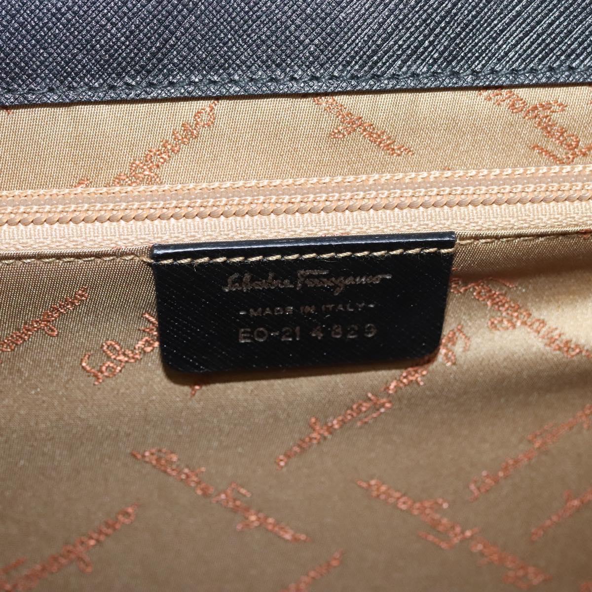 Salvatore Ferragamo Gancini Hand Bag Leather Black Silver Auth 119734