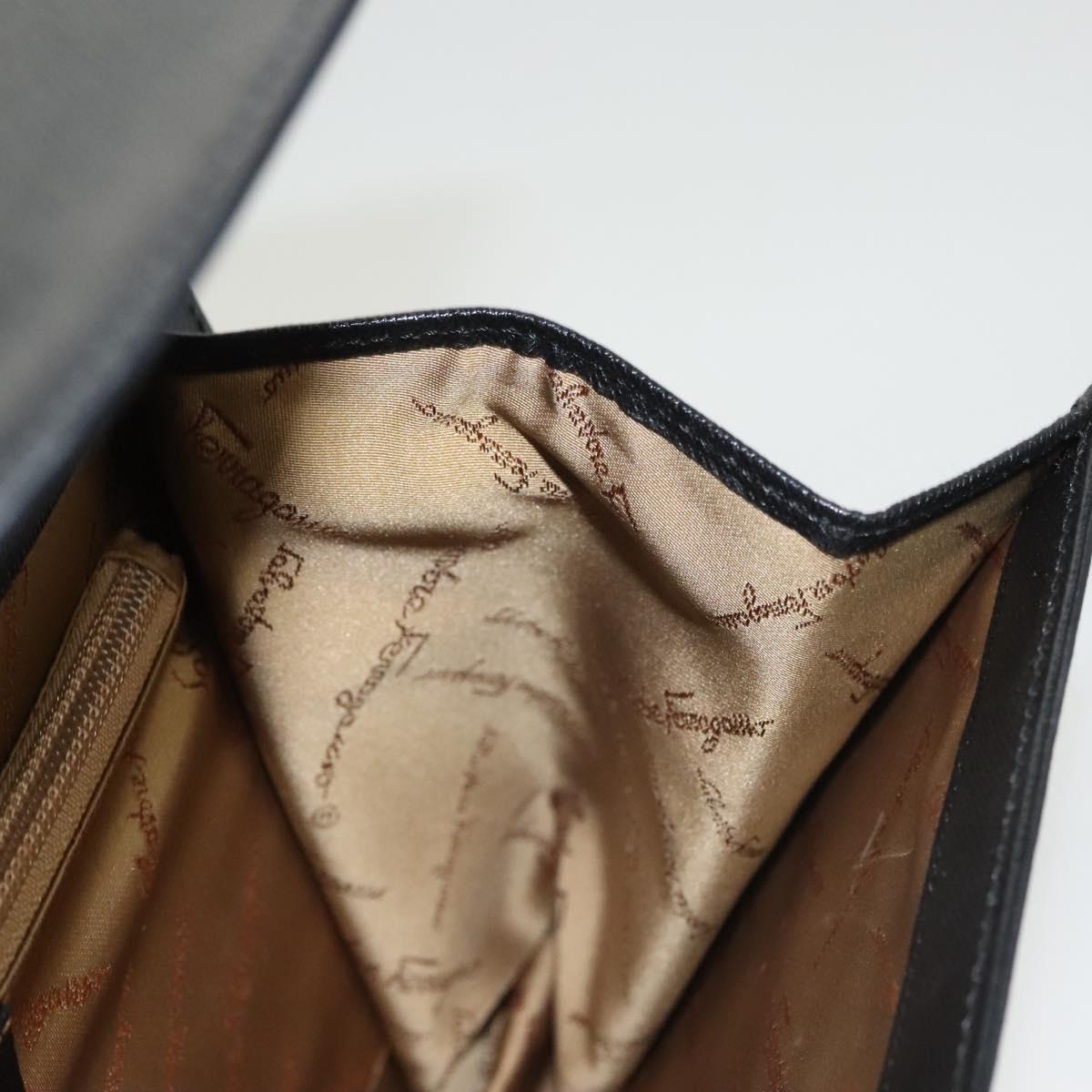 Salvatore Ferragamo Gancini Hand Bag Leather Black Silver Auth 119734