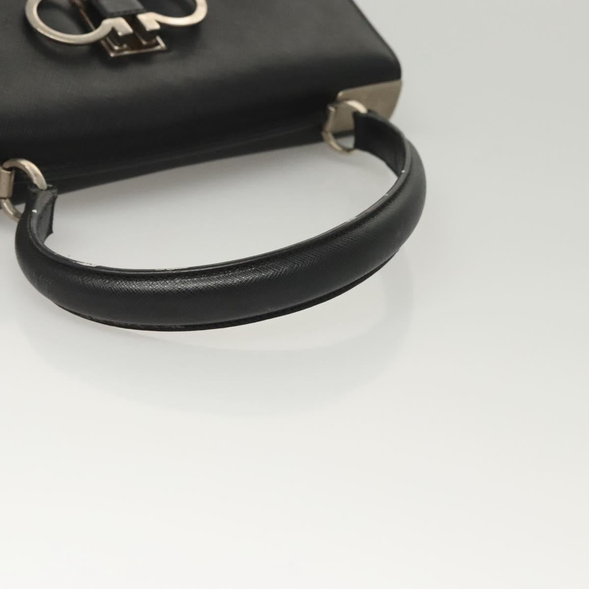 Salvatore Ferragamo Gancini Hand Bag Leather Black Silver Auth 119734