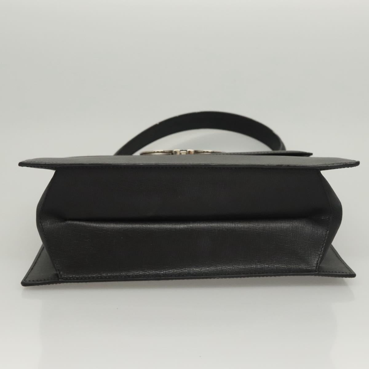 Salvatore Ferragamo Gancini Hand Bag Leather Black Silver Auth 119734