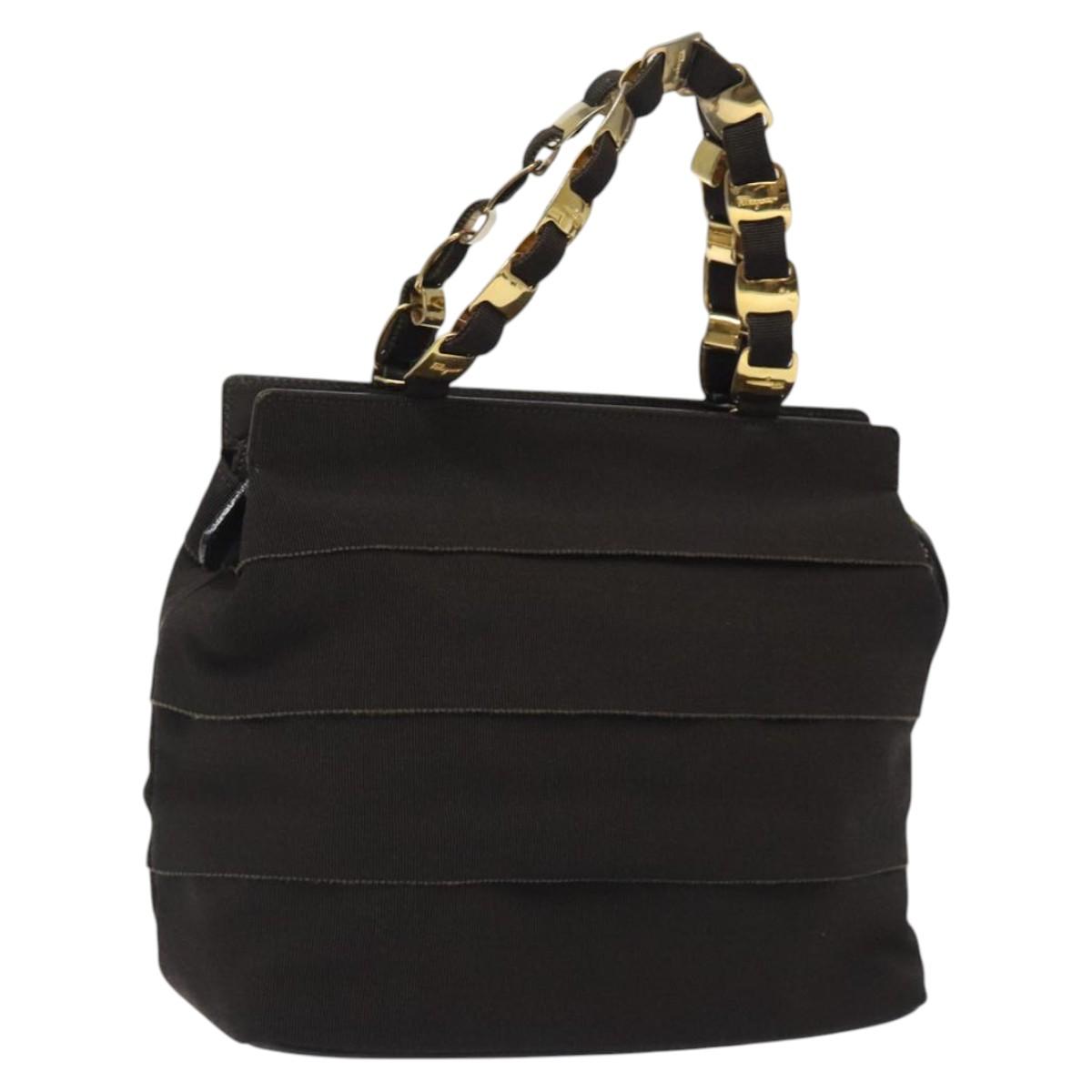 Salvatore Ferragamo Vala Hand Bag Canvas Dark Brown Gold Auth 119792