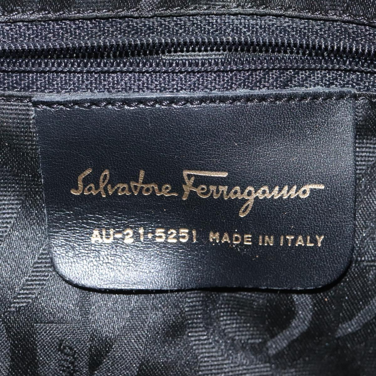Salvatore Ferragamo Vala Hand Bag Canvas Dark Brown Gold Auth 119792