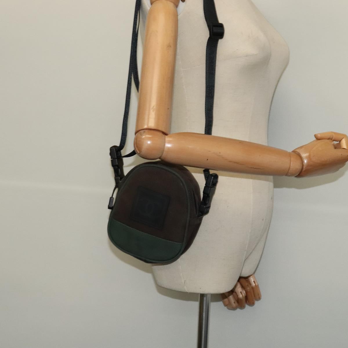 CHANEL COCO Mark Sports Line Shoulder Bag Canvas Brown CC Auth 119814