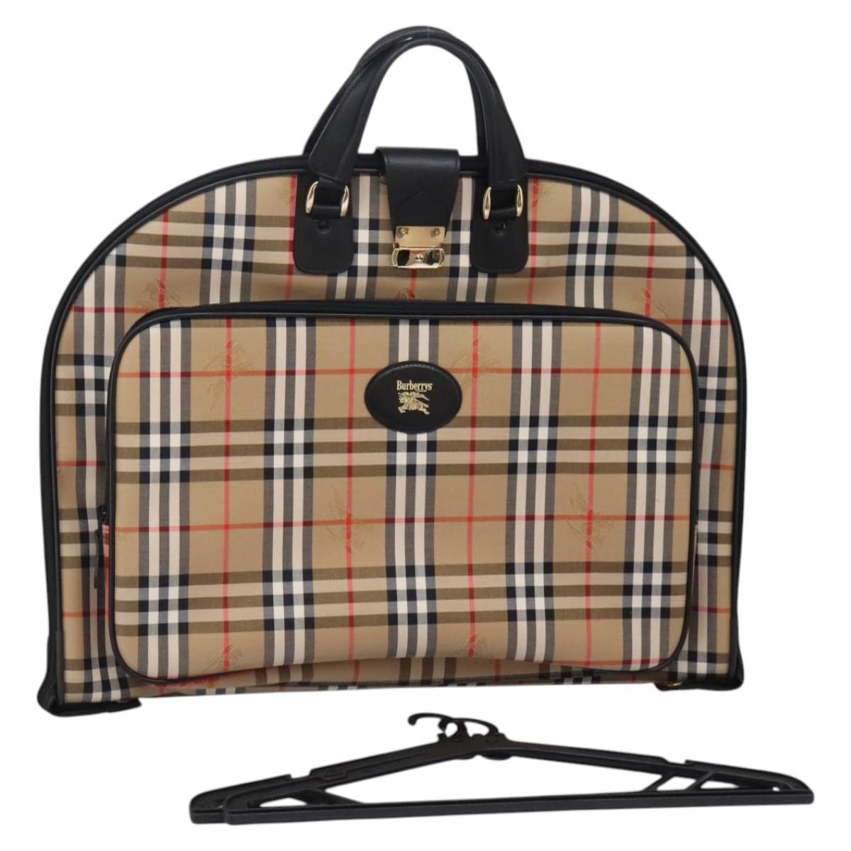 Burberrys Nova Check Garment Cover Canvas Beige Gold Auth 119821