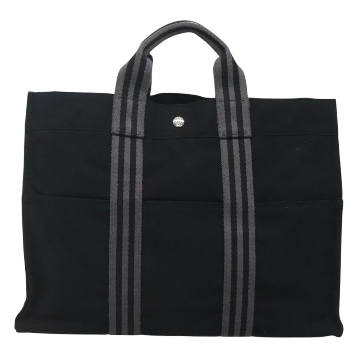 HERMES Fourre Tout MM Hand Bag Canvas Black Silver Auth 119846
