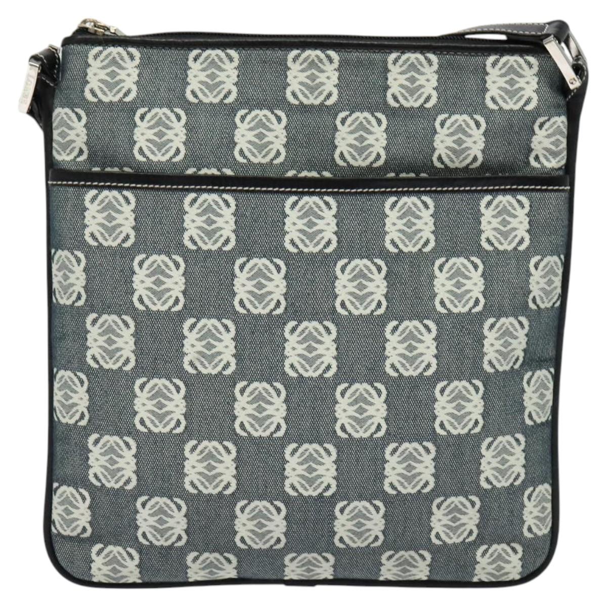 LOEWE Anagram Shoulder Bag Canvas Leather Gray Black Silver Auth 119873