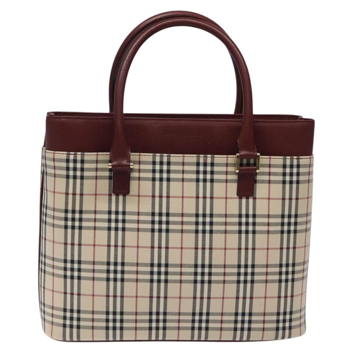 BURBERRY Nova Check Hand Bag Canvas Beige Gold Auth 119890