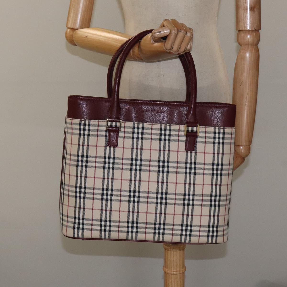 BURBERRY Nova Check Hand Bag Canvas Beige Gold Auth 119890