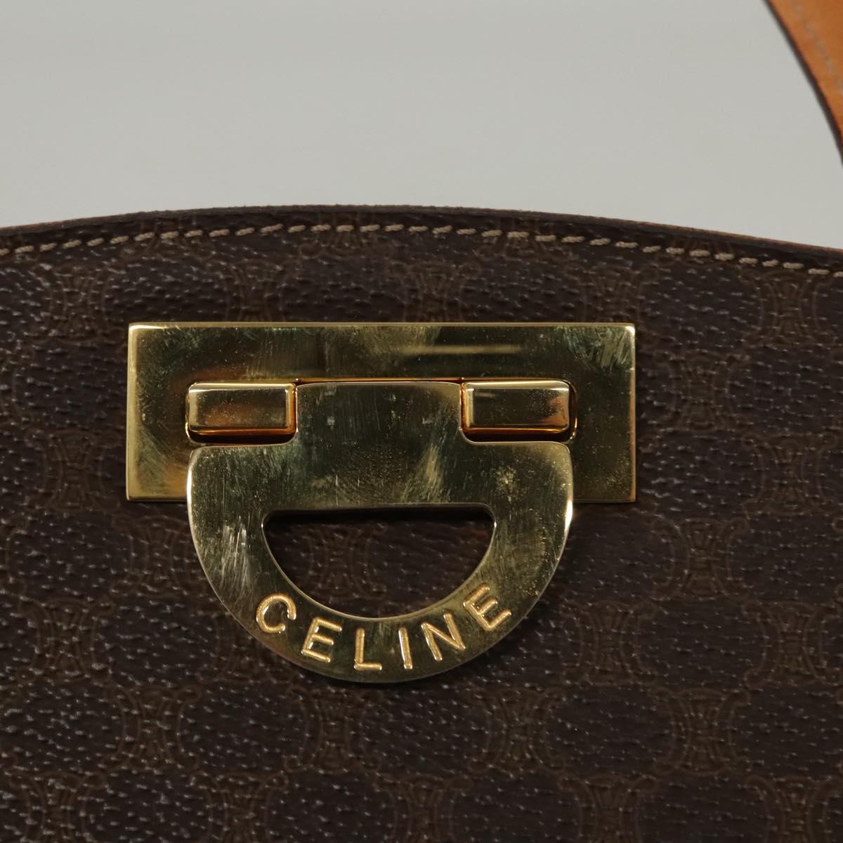 CELINE Macadam Canvas Hand Bag PVC Leather Brown Gold Auth 119974