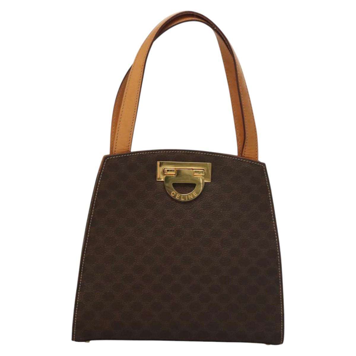 CELINE Macadam Canvas Hand Bag PVC Leather Brown Gold Auth 119974