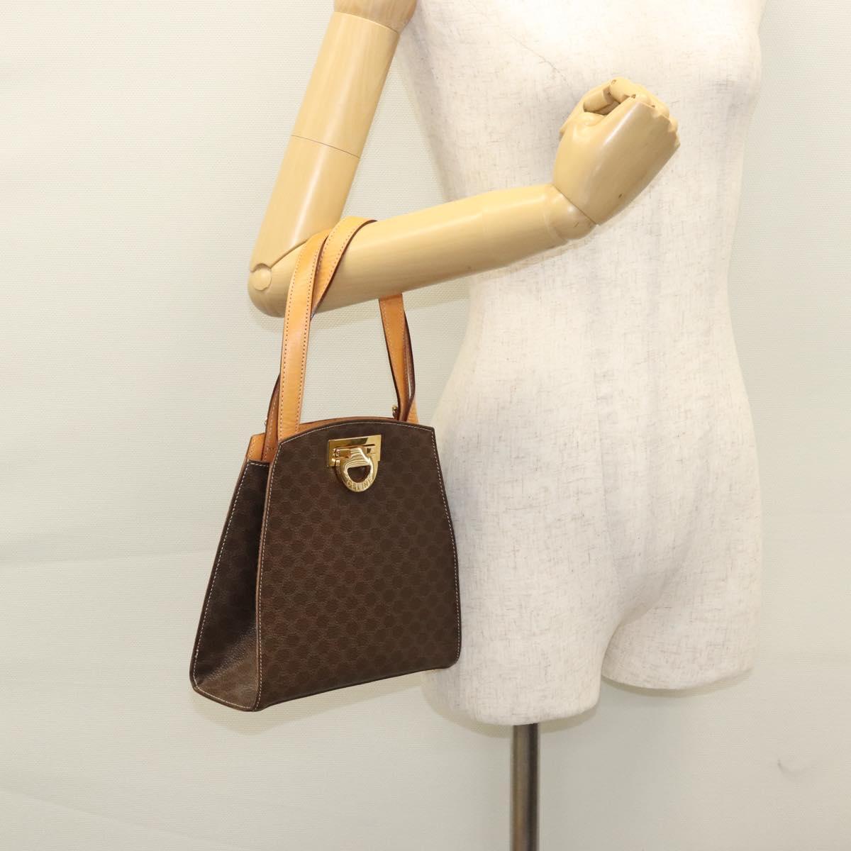 CELINE Macadam Canvas Hand Bag PVC Leather Brown Gold Auth 119974