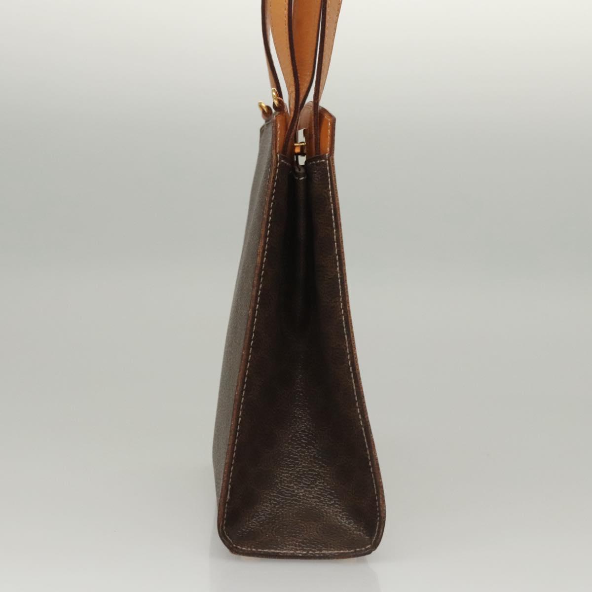 CELINE Macadam Canvas Hand Bag PVC Leather Brown Gold Auth 119974