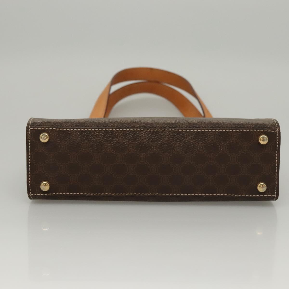 CELINE Macadam Canvas Hand Bag PVC Leather Brown Gold Auth 119974