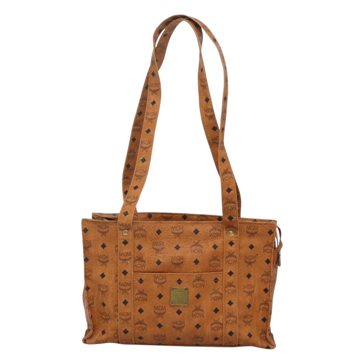 MCM Logogram Vicetos Tote Bag PVC Leather Brown Gold Auth 119981