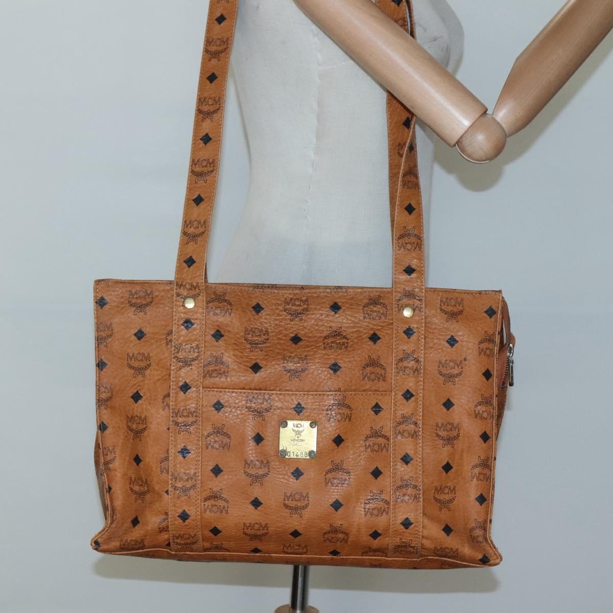 MCM Logogram Vicetos Tote Bag PVC Leather Brown Gold Auth 119981