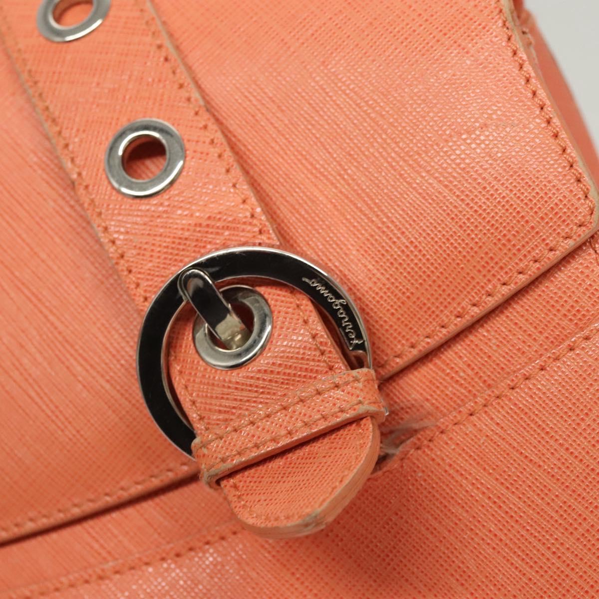 Salvatore Ferragamo Gancini Hand Bag Leather Orange Silver Auth 119985