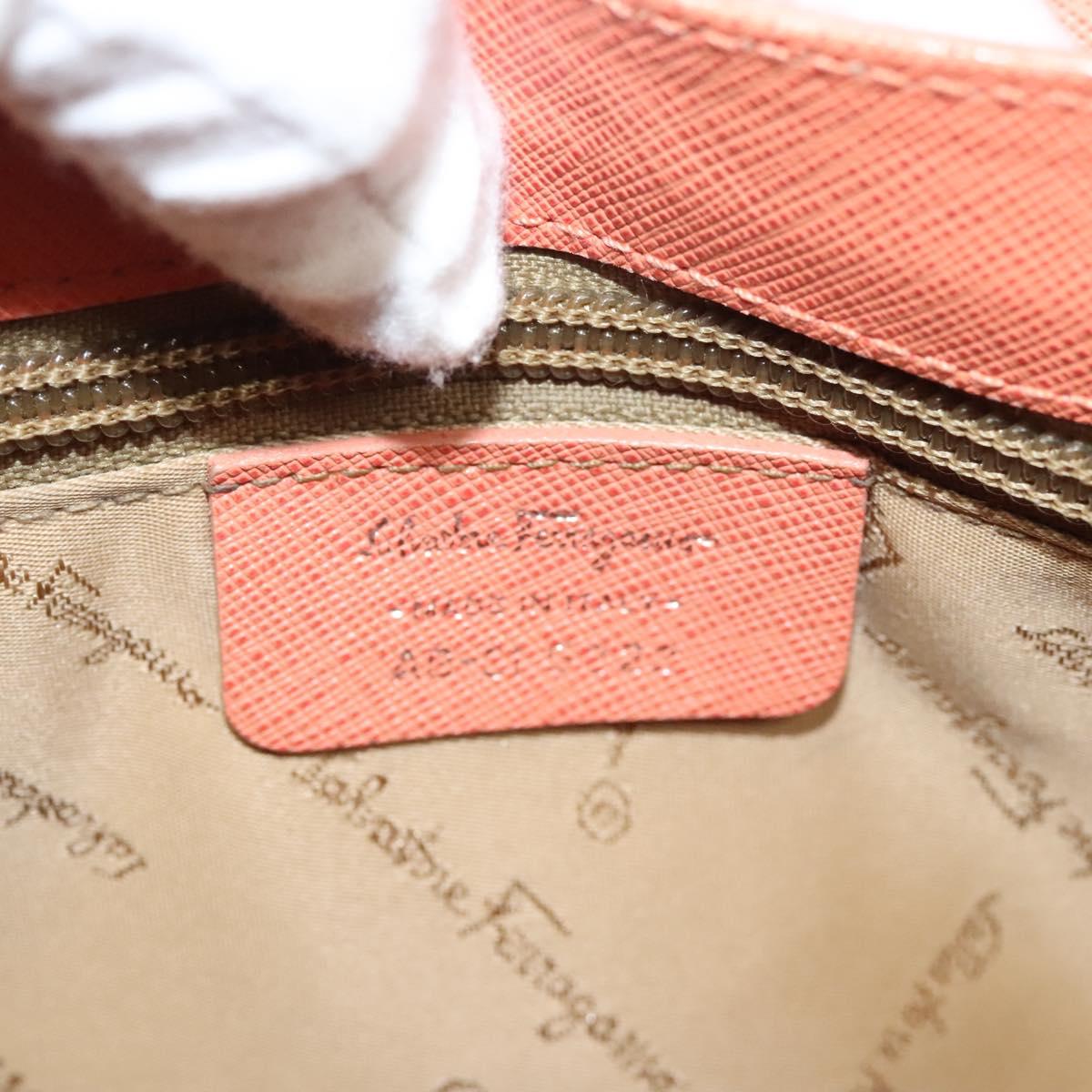 Salvatore Ferragamo Gancini Hand Bag Leather Orange Silver Auth 119985