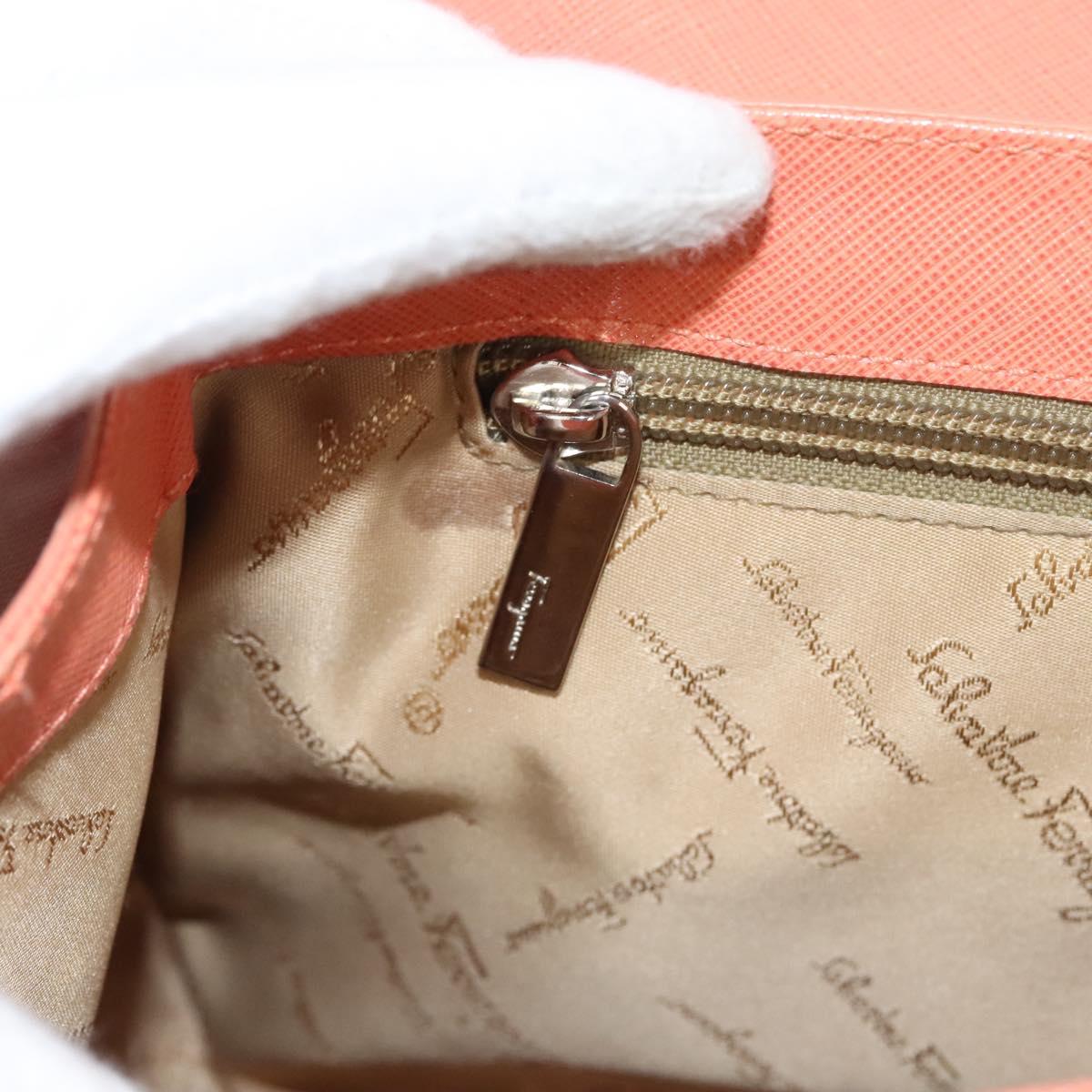 Salvatore Ferragamo Gancini Hand Bag Leather Orange Silver Auth 119985