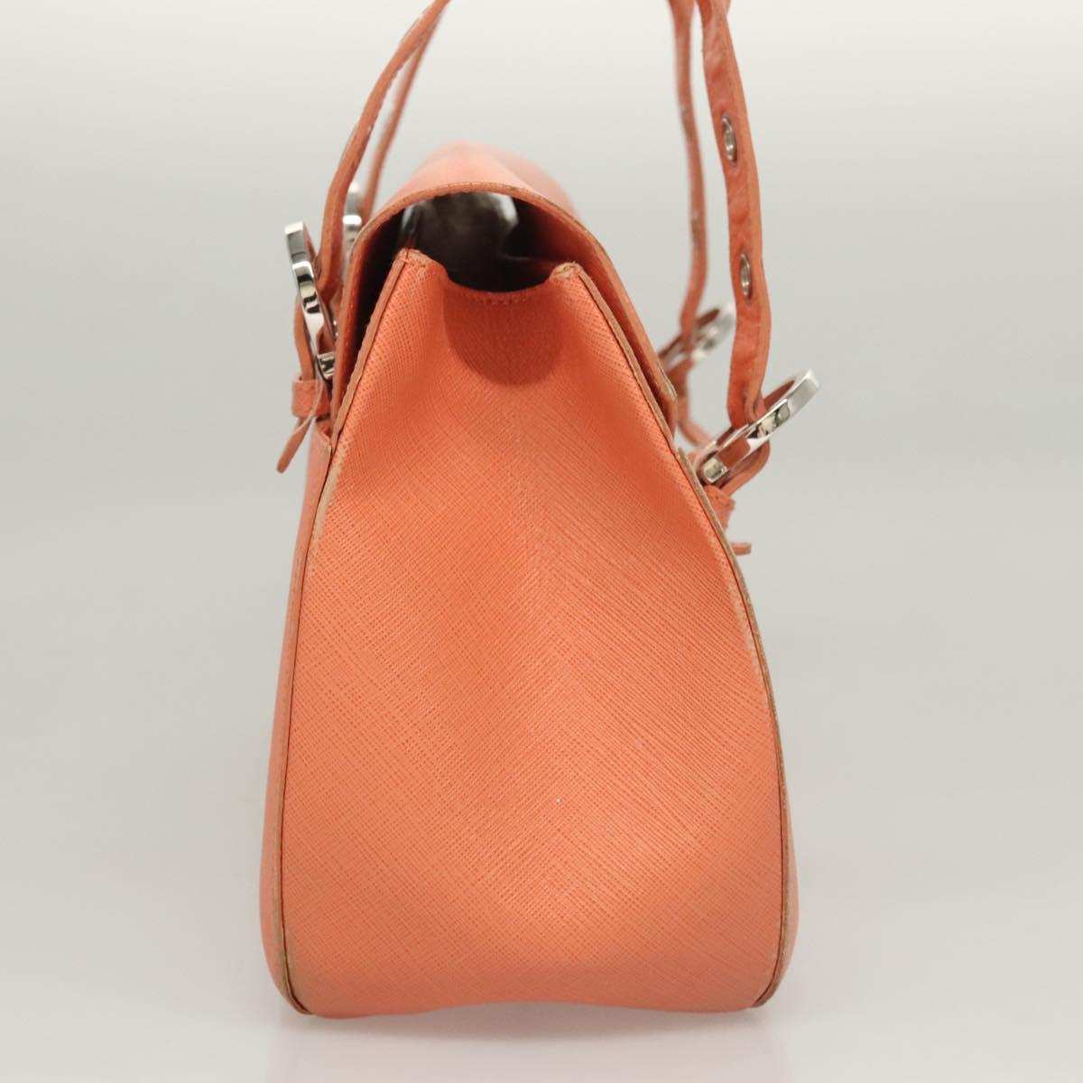 Salvatore Ferragamo Gancini Hand Bag Leather Orange Silver Auth 119985